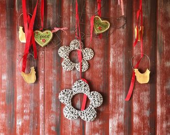 Heart shape hanging on wood