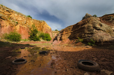 Rock formation on land against sky