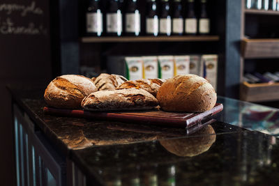 Close-up of bread in tray