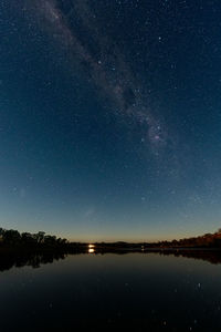 Scenic view of lake against star field at night