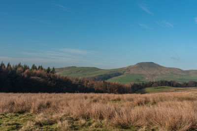 View to a distant shutlingsloe hill in cheshire, peak district national park.
