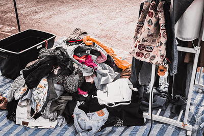 High angle view of market stall in street