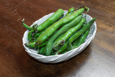 High angle view of vegetables in basket on table