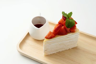 Close-up of dessert served on table