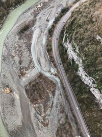 Aerial view of road along river