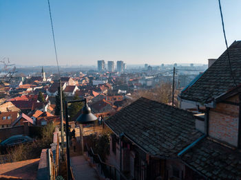 High angle view of townscape against sky