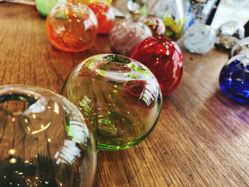 High angle view of drink in glass jar on table