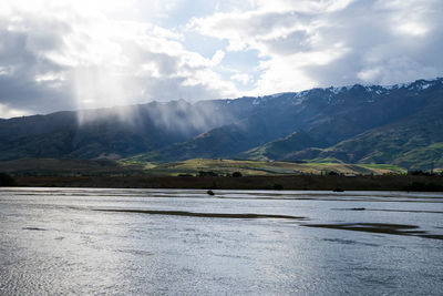 Scenic view of lake against sky during winter