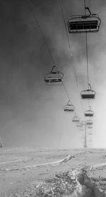 Overhead cable car against sky during winter