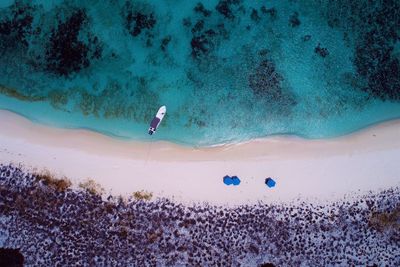 High angle view of man on beach