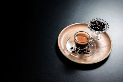 High angle view of coffee cup on table