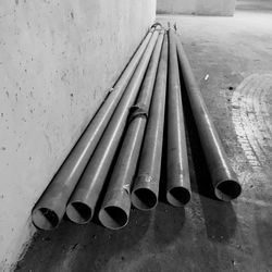 High angle view of pipes on floor in industry