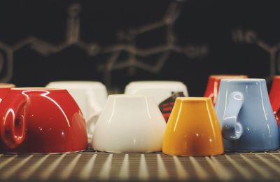 Close-up of empty cups on table