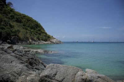Scenic view of sea against clear sky