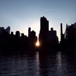 City skyline at sunset