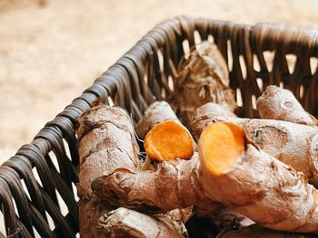 High angle view of fruits in basket