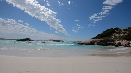 Scenic view of beach against sky