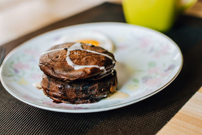 High angle view of breakfast served on table