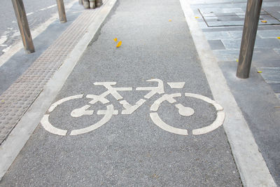 High angle view of arrow symbol on road