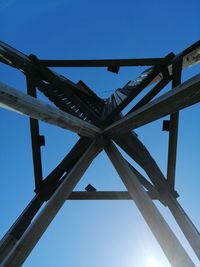 Low angle view of bridge against clear blue sky