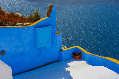 Colorful terrace on the island of santorini.