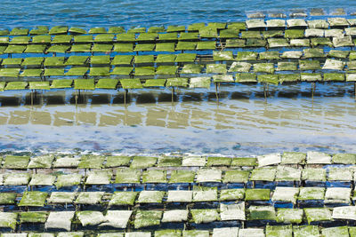 High angle view of reflection in sea water