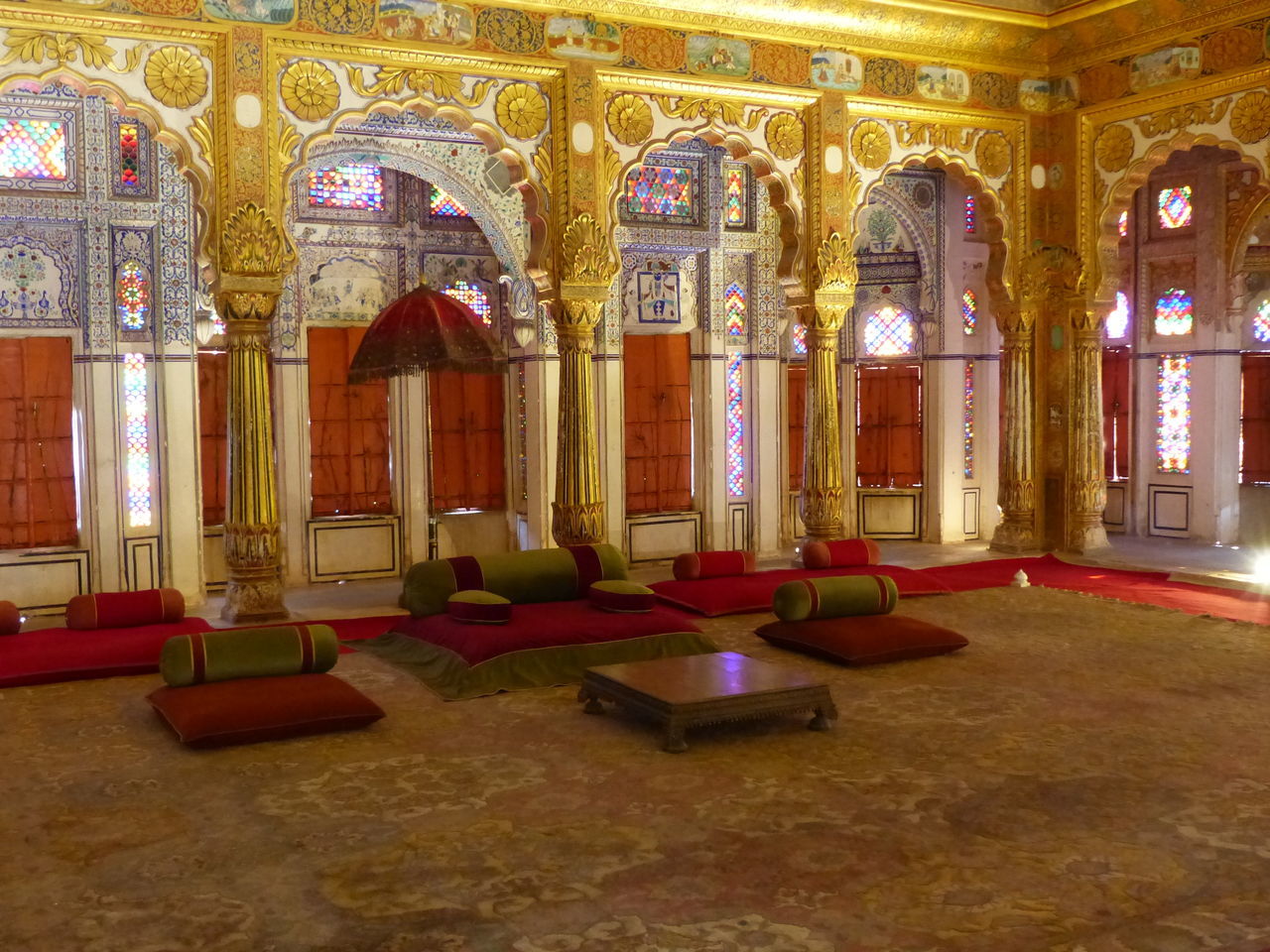 architecture, built structure, palace, indoors, building, religion, no people, travel destinations, spirituality, belief, history, the past, place of worship, ornate, estate, architectural column, lobby, seat, lighting equipment, gold, wealth, flooring