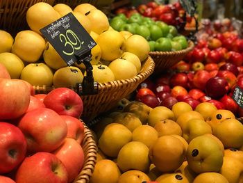 Fruits in basket for sale at market stall