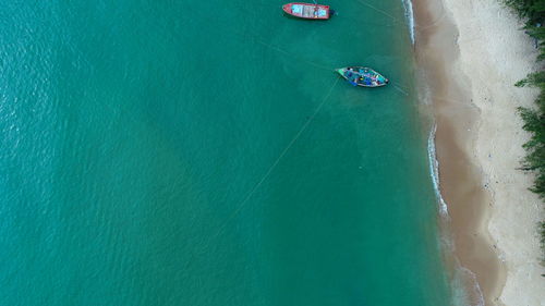 High angle view of boats in sea