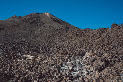 Scenic view of rocky mountains against clear blue sky