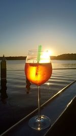 Close-up of beer in water against clear sky