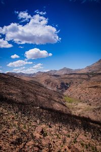 Scenic view of mountains against blue sky