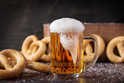 Close-up of beer on table