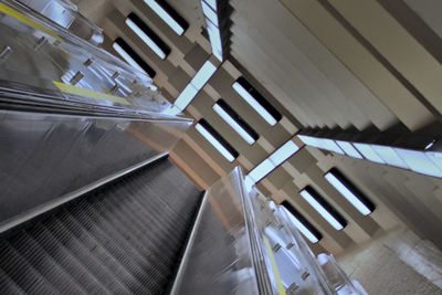 High angle view of escalator in building