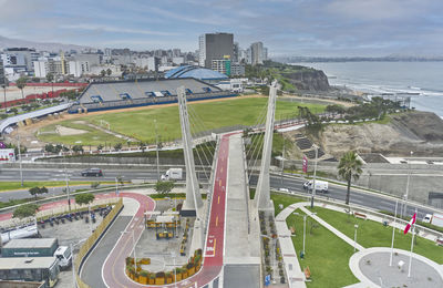 High angle view of cityscape against sky