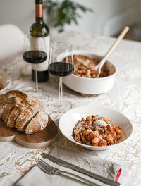 Close-up of breakfast served on table