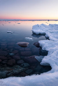 Scenic view of sea against sky during winter