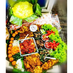 High angle view of food on table