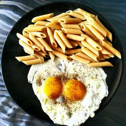 High angle view of breakfast served in plate