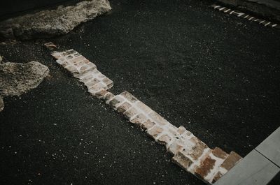 High angle view of text on street
