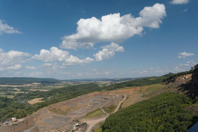 High angle view of land against sky