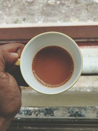 Close-up of hand holding coffee cup