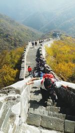 High angle view of people on mountain