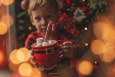 Close-up of woman holding christmas tree