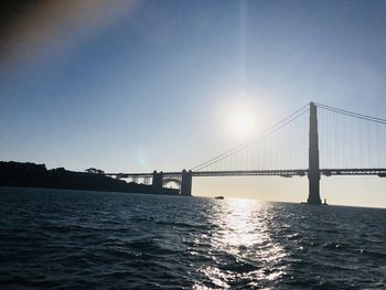 View of suspension bridge over sea