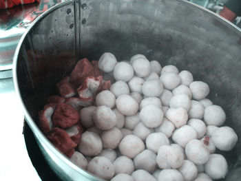 High angle view of meat in container