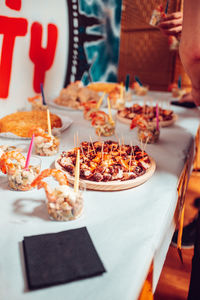 Close-up of food served on table