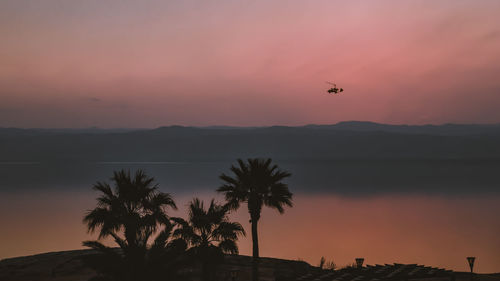 View of the dead sea after sunset from the east side in the jordan country
