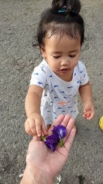 High angle view of girl playing