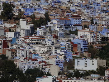 High angle view of buildings in city